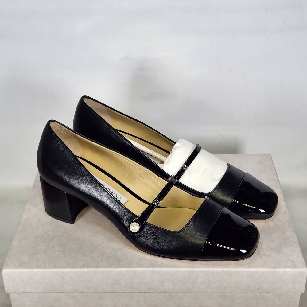 Jimmy Choo Elisa 45 Pumps Women Size 38.5 Black Patent Nappa Leather Mary Jane - Picture 2 of 9
